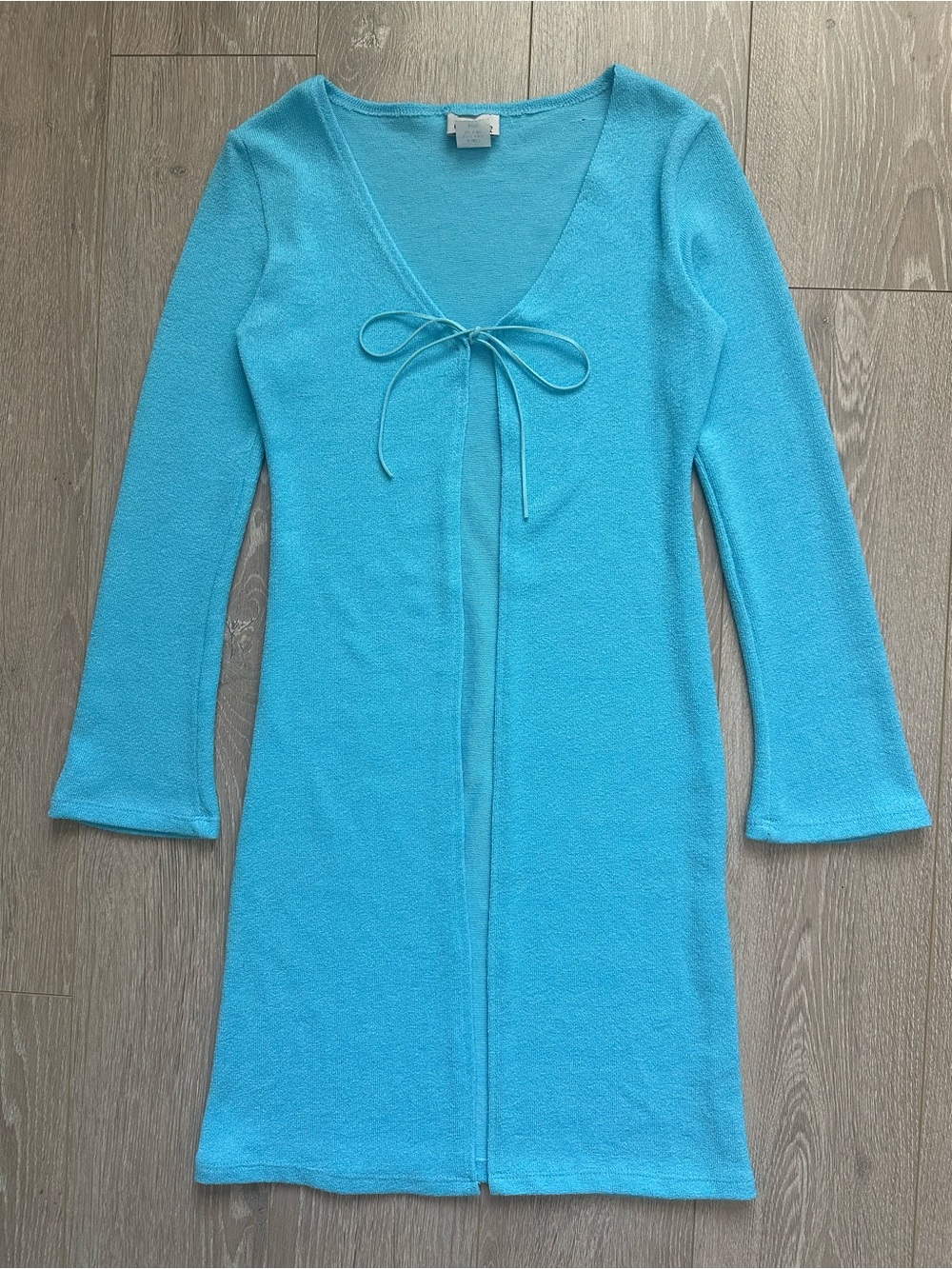 Vintage Michelle USA Tie Front Duster Cardigan 90s Y2K Long Sleeve Blue Sz S